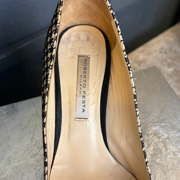 Roberto Festa Vintage Suede Houndstooth Octagon Heel Point Toe Buckle 36 1/2 (6) - Picture 7 of 8
